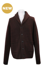 Coffee Bean Lambswool Blend Rib Shawl Cardigan