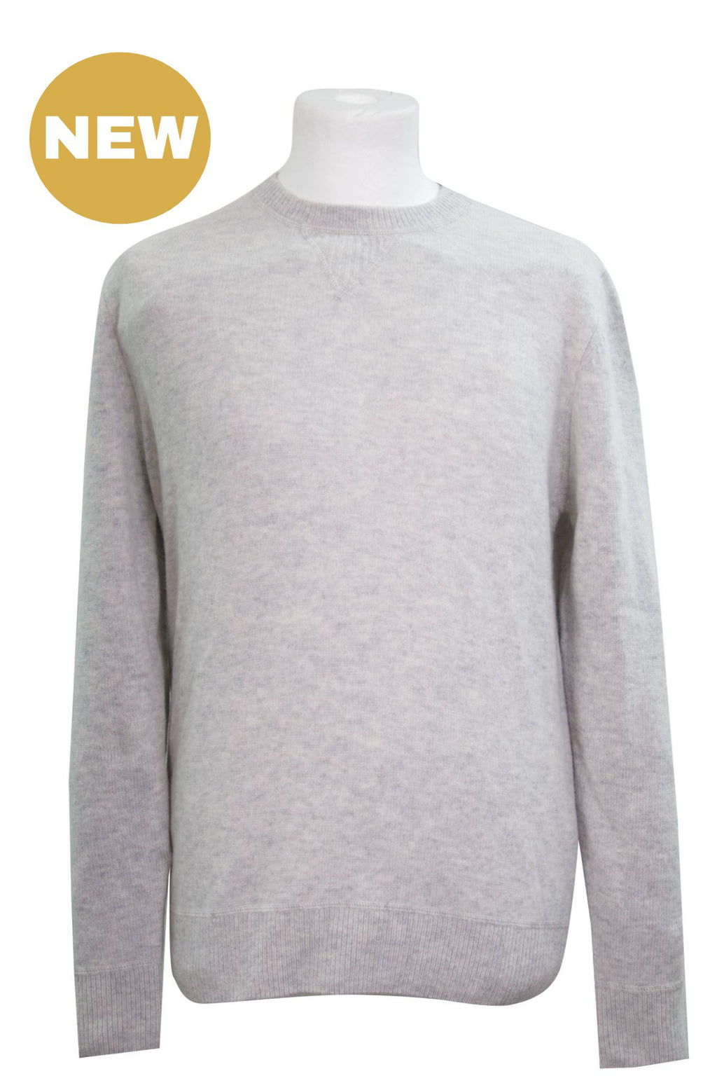 Light Grey Coverstitch Lambswool Blend Crew Jumper