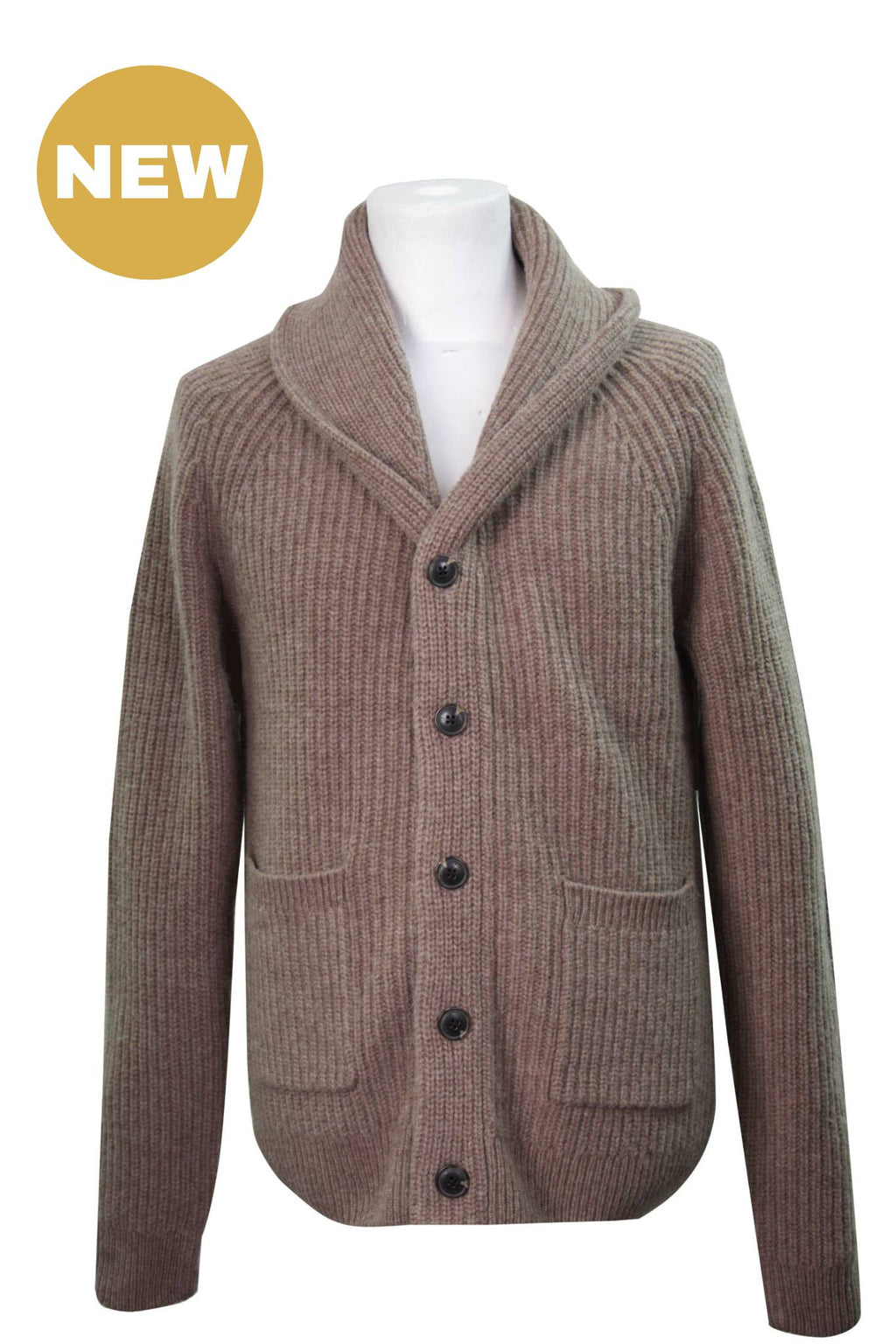 Walnut Heather Lambswool Blend Rib Shawl Cardigan
