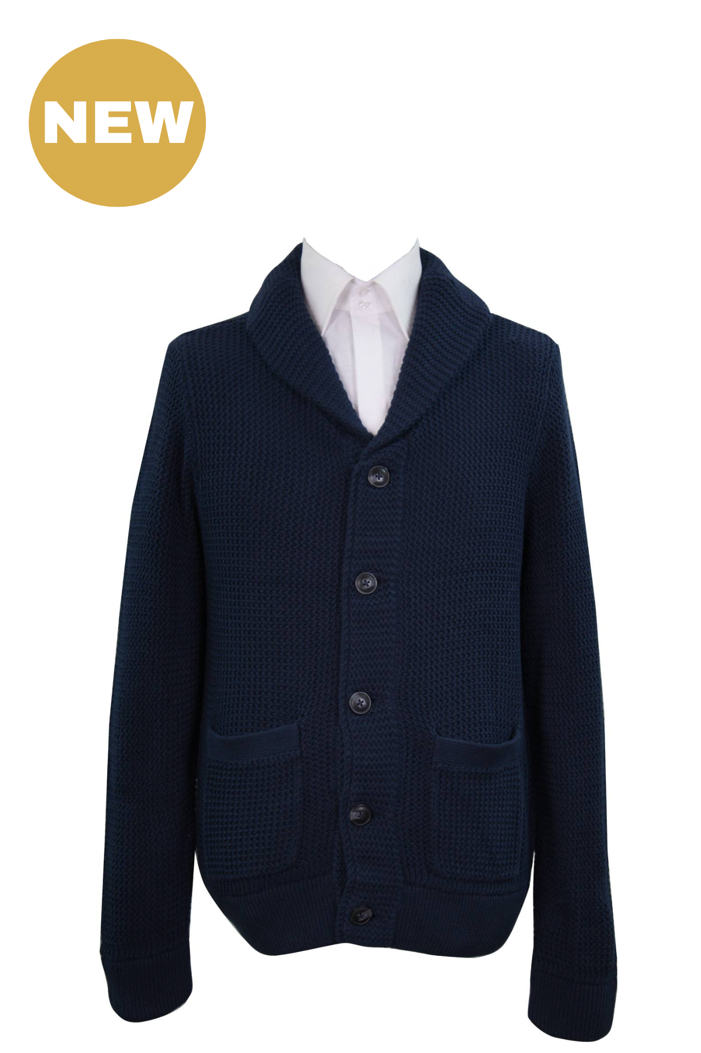 Navy Shaker Shawl Collar Cardigan