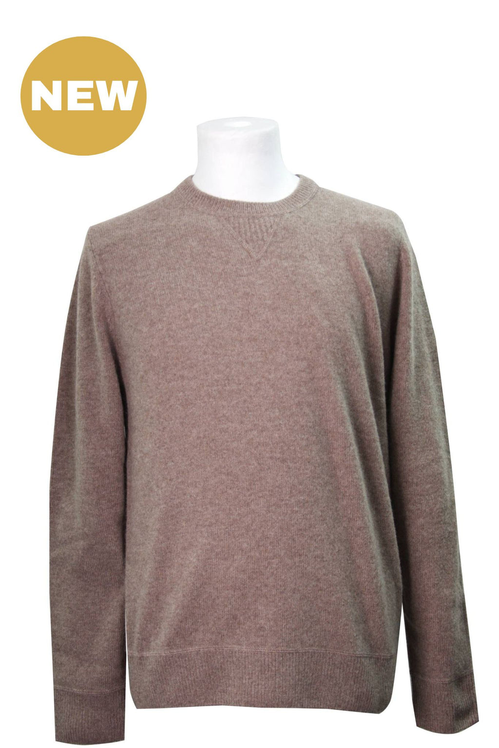 Walnut Heather Coverstitch Lambswool Blend Crew Jumper