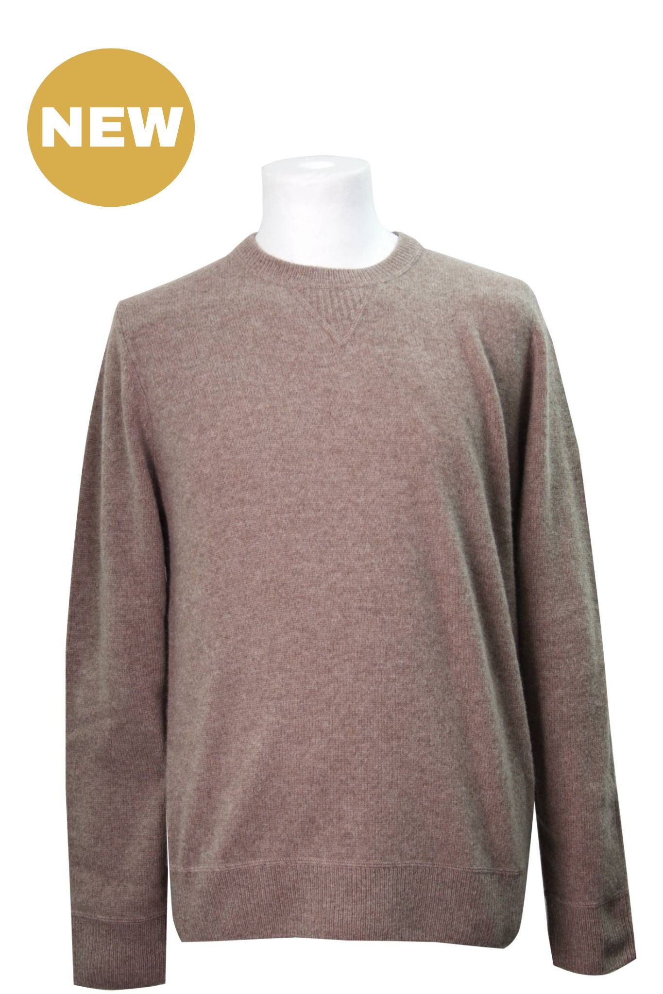 Walnut Heather Coverstitch Lambswool Blend Crew Jumper