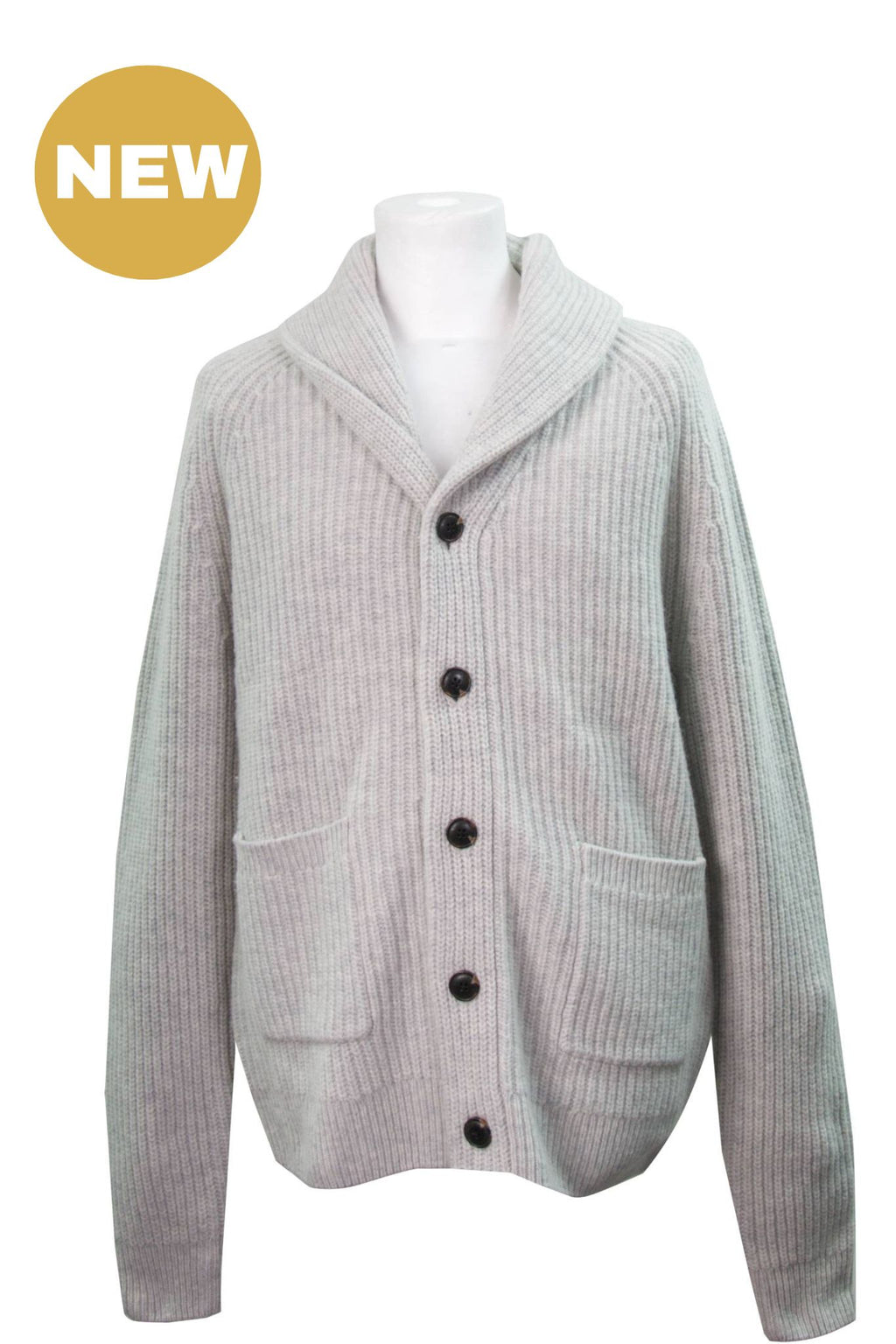 Grey Heather Lambswool Blend Rib Shawl Cardigan
