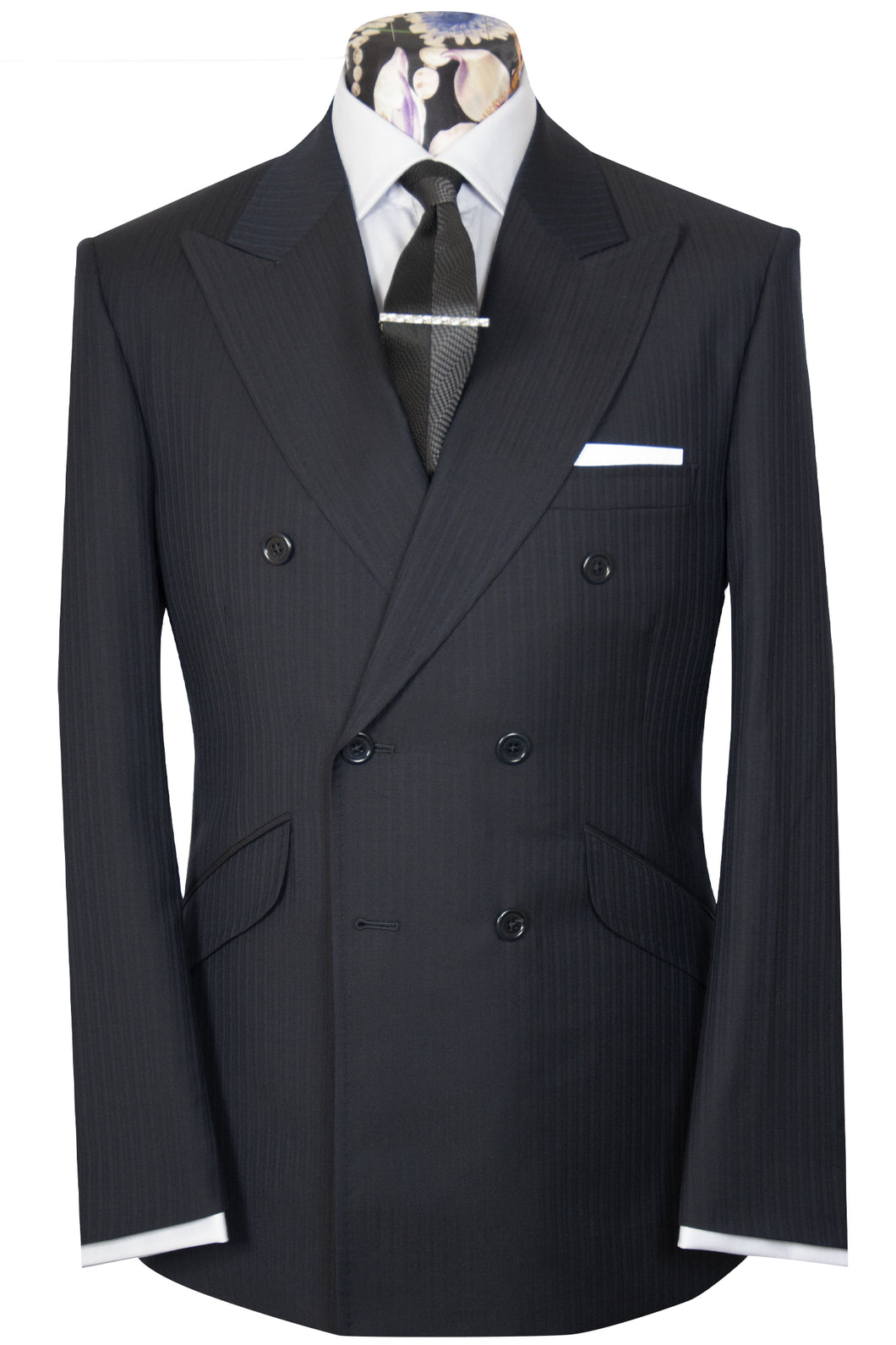 The Queensbury Navy Blue Double Breasted Stripe Suit