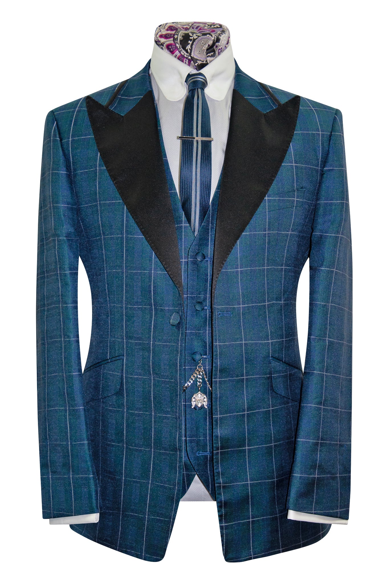 The Ashbury Navy and Green Checked Dinner Suit