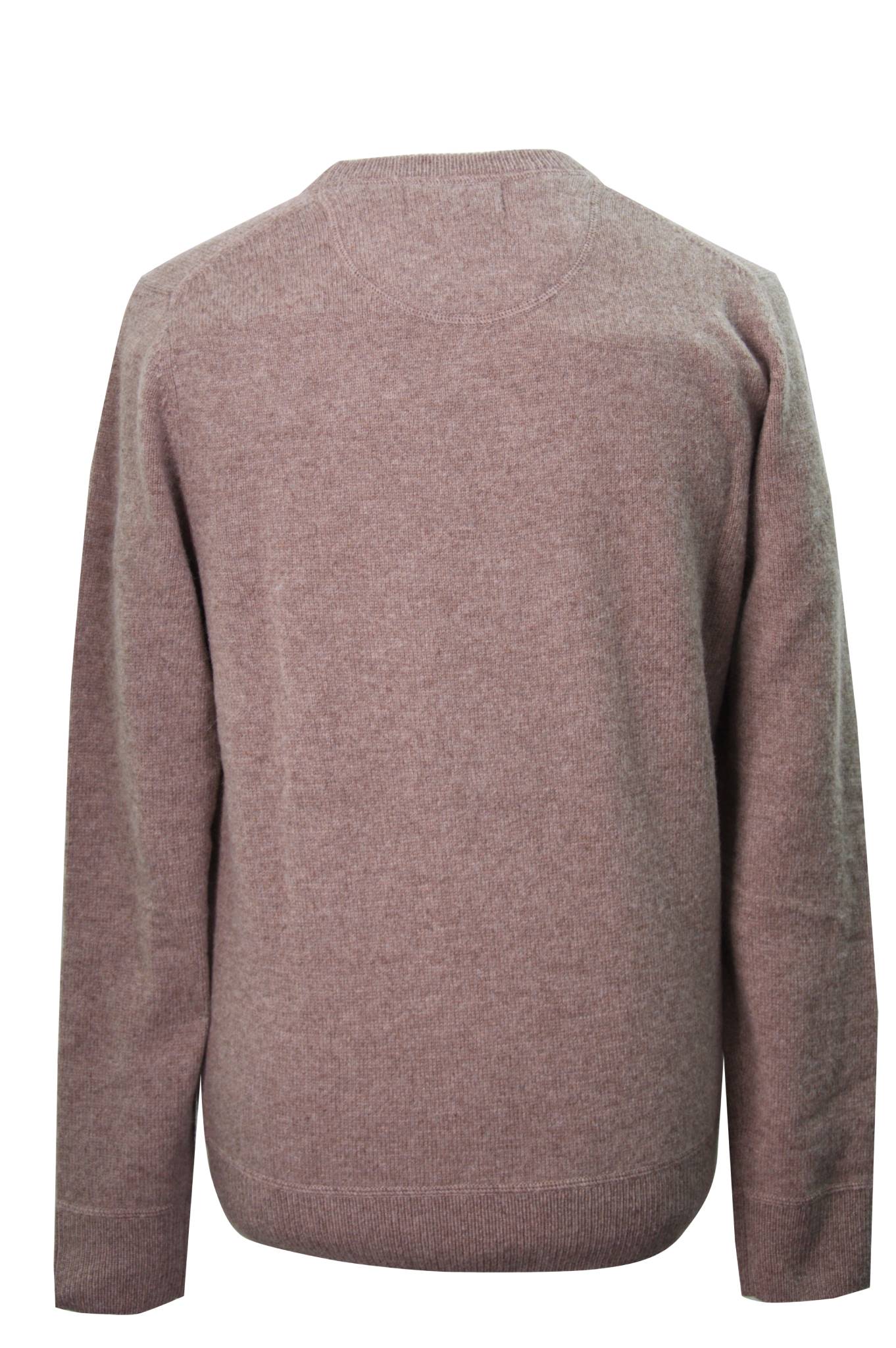 Walnut Heather Coverstitch Lambswool Blend Crew Jumper