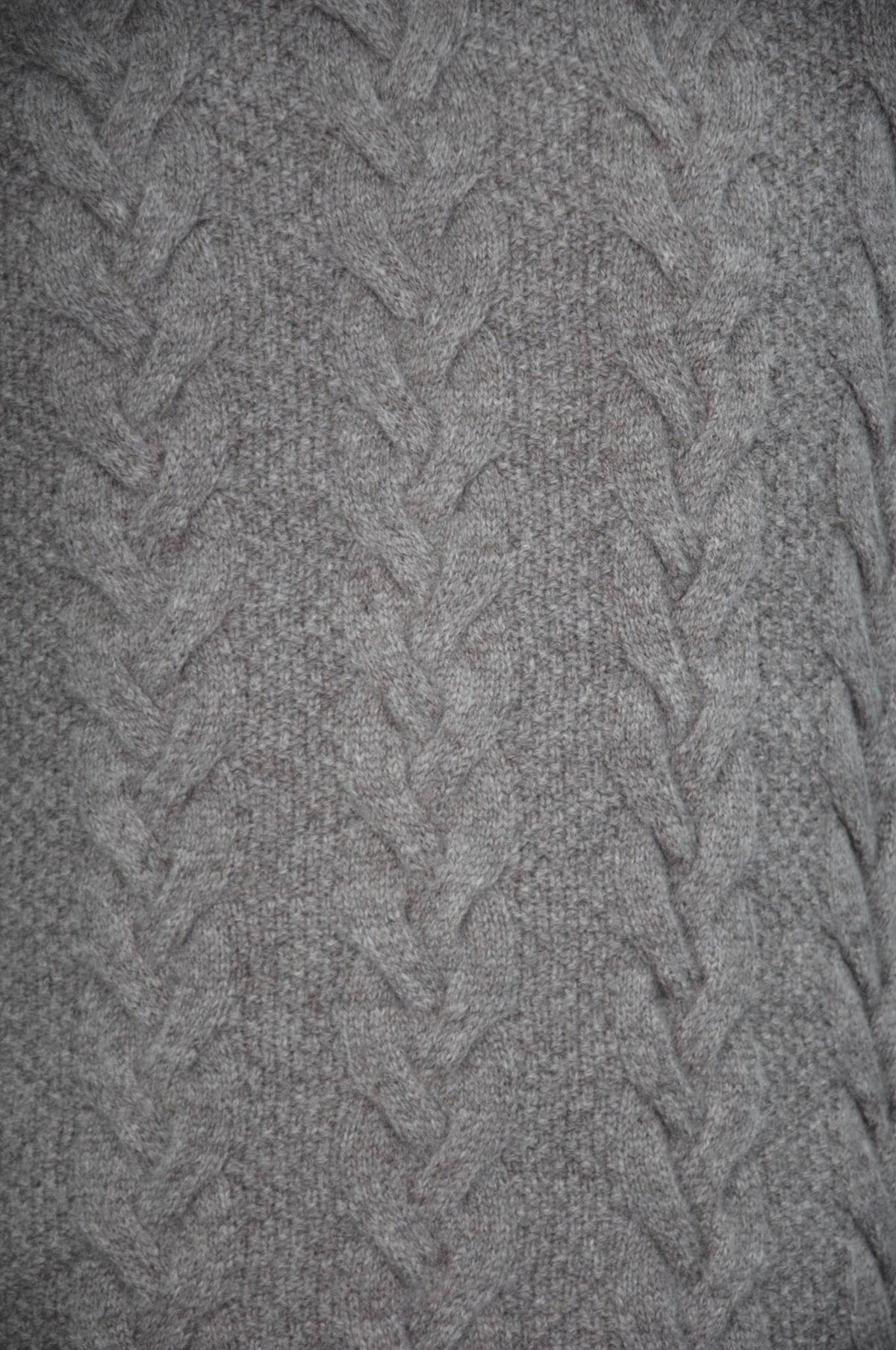 Tan Lambswool Cable Knit Crew Neck Sweater