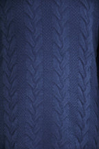 Pine Blue Lambswool Cable Knit Crew Neck Sweater
