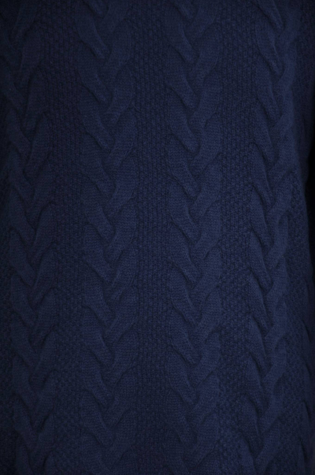 Navy Lambswool Cable Knit Crew Neck Sweater