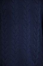 Navy Lambswool Cable Knit Crew Neck Sweater
