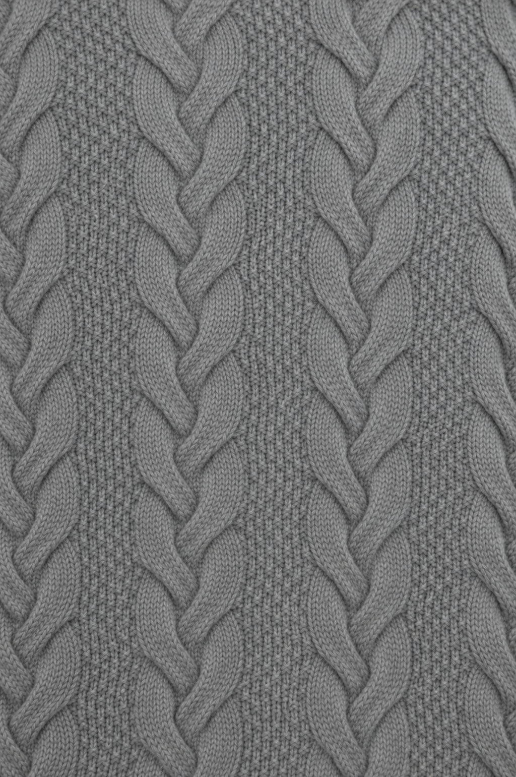 Grey Lambswool Cable Knit Crew Neck Sweater