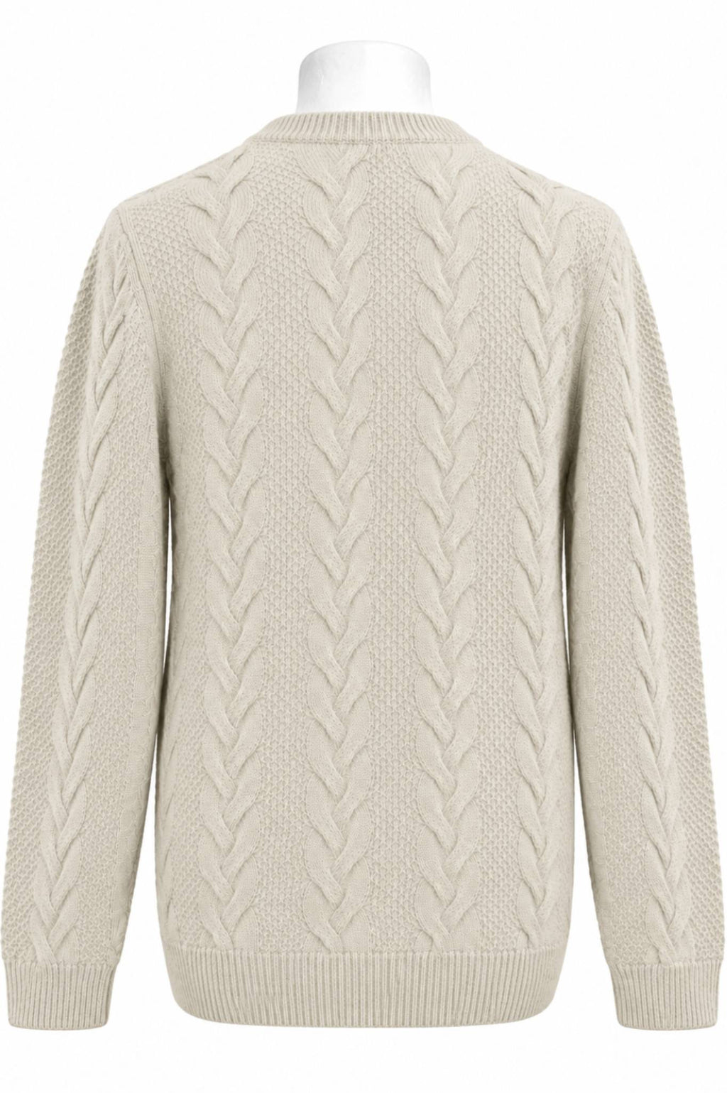 Off White Lambswool Cable Knit Crew Neck Sweater
