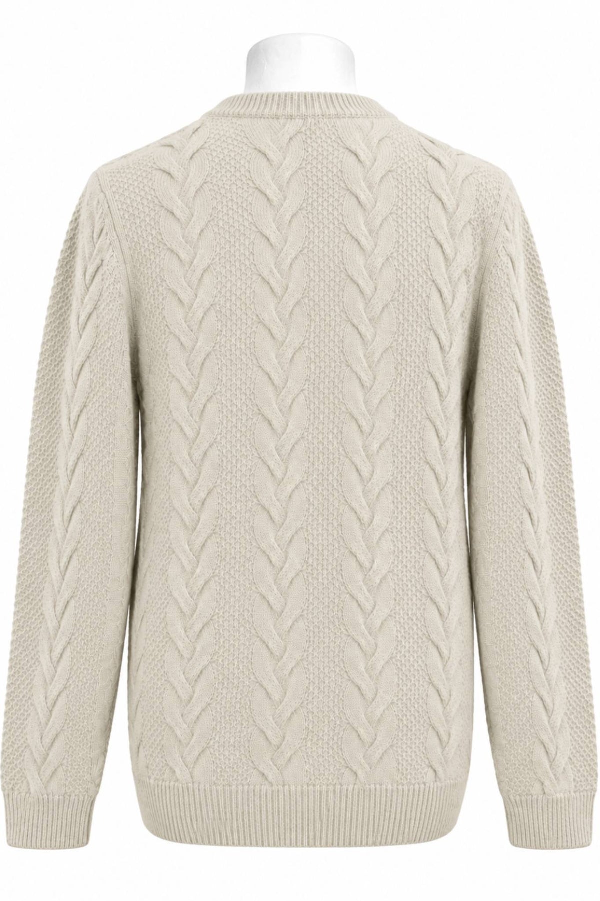 Off White Lambswool Cable Knit Crew Neck Sweater
