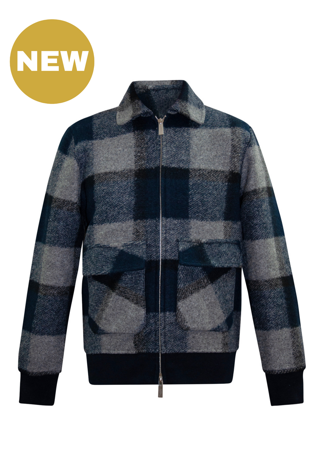 Navy And Grey Check Knit Jacket