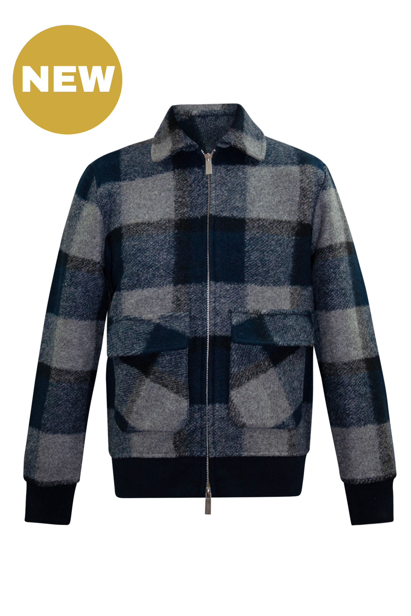 Navy And Grey Check Knit Jacket