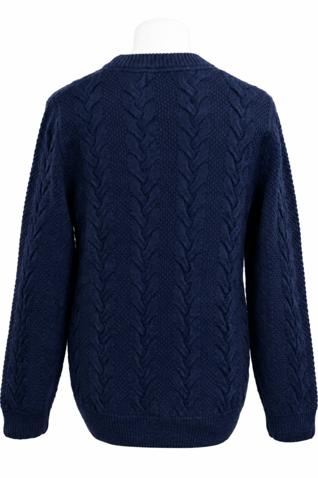 Navy Lambswool Cable Knit Crew Neck Sweater