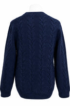 Navy Lambswool Cable Knit Crew Neck Sweater