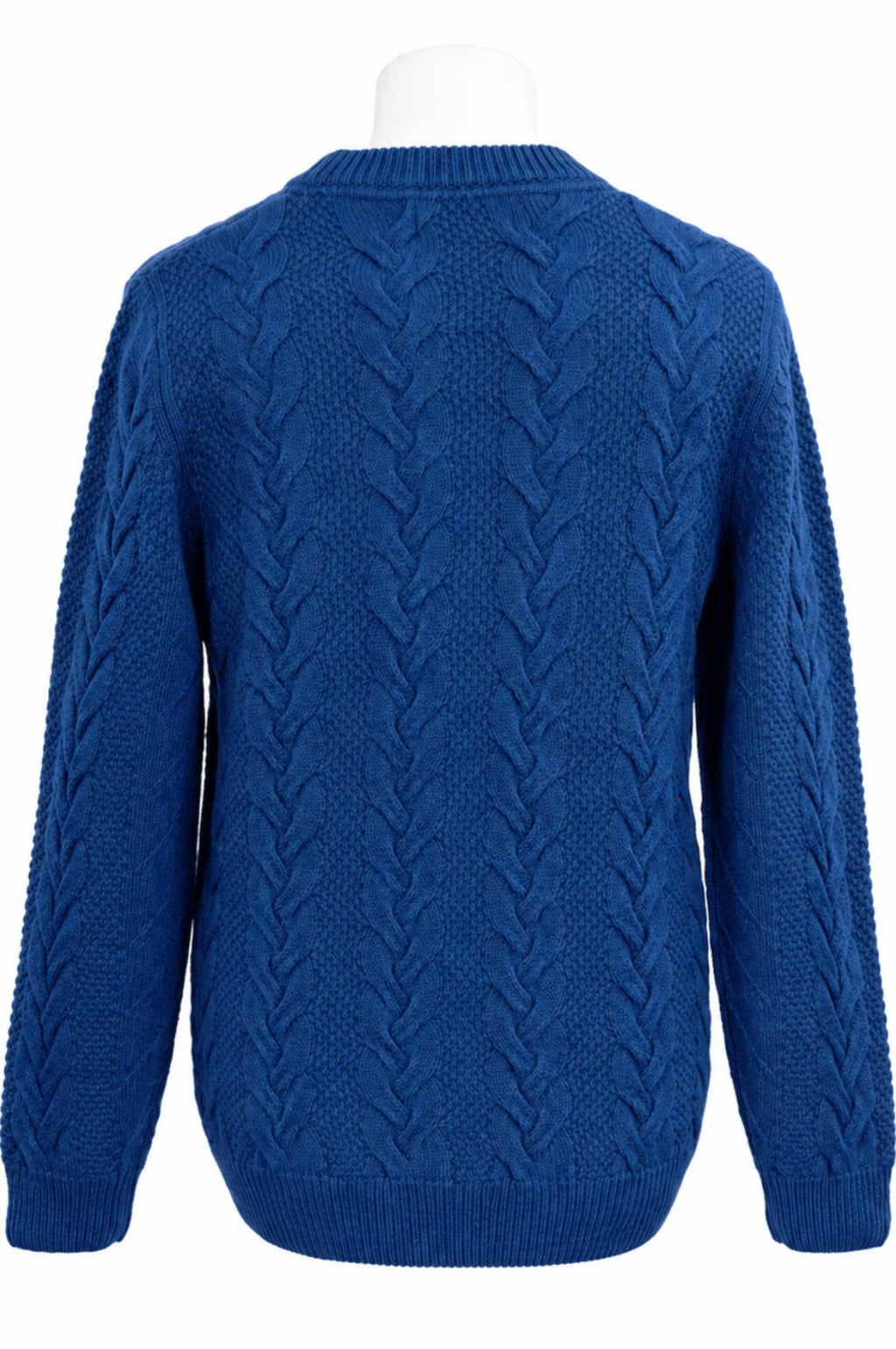 Venetian Blue Lambswool Cable Knit Crew Neck Sweater
