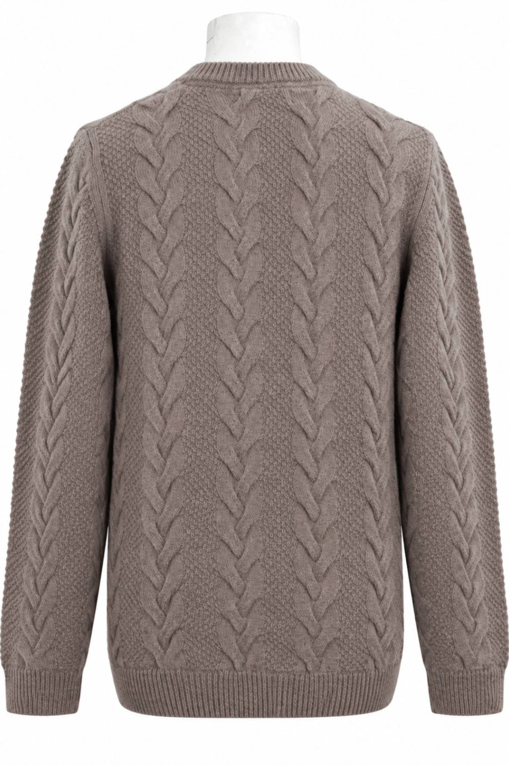 Tan Lambswool Cable Knit Crew Neck Sweater