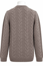 Tan Lambswool Cable Knit Crew Neck Sweater