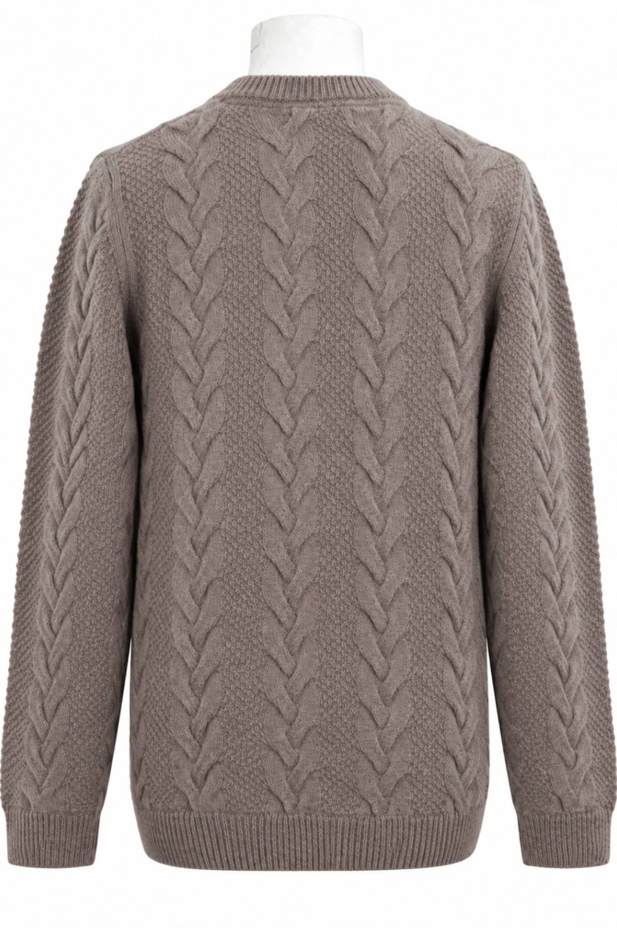 Tan Lambswool Cable Knit Crew Neck Sweater