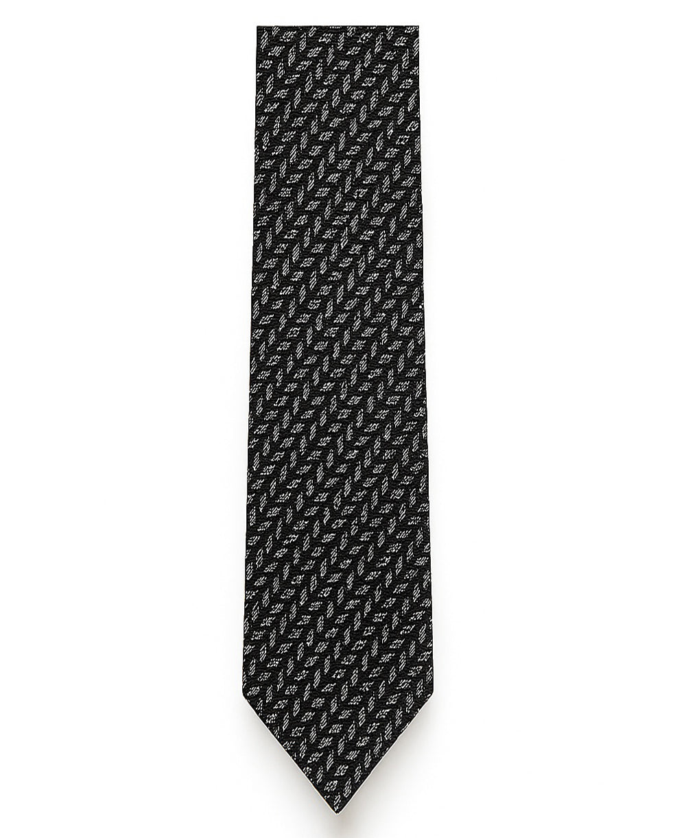 Black With White Rectangle Pattern Silk Tie
