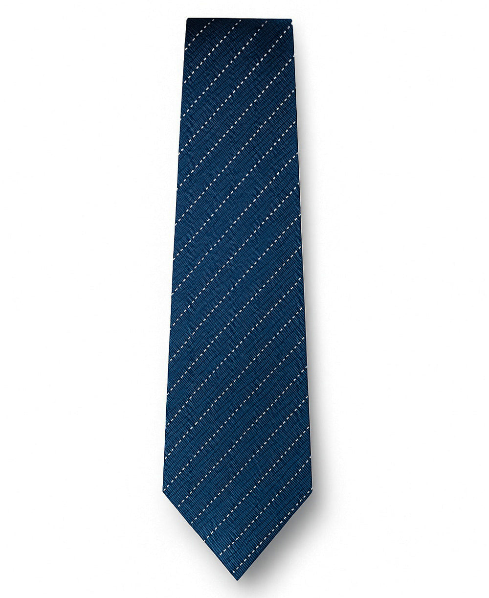 Navy With White Dotted Lines Silk Tie