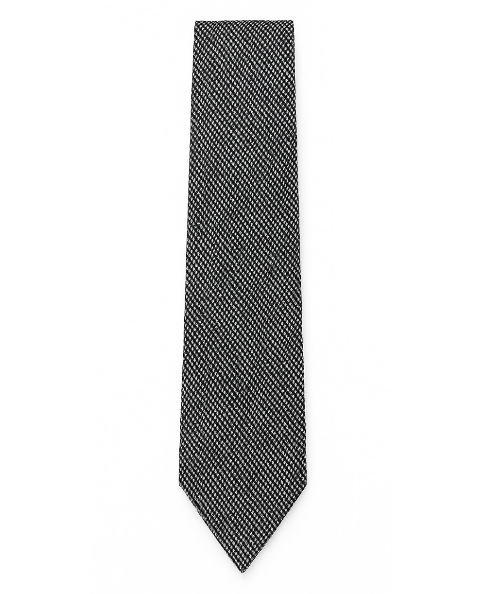 Black with White Square Dot Pattern Silk Tie