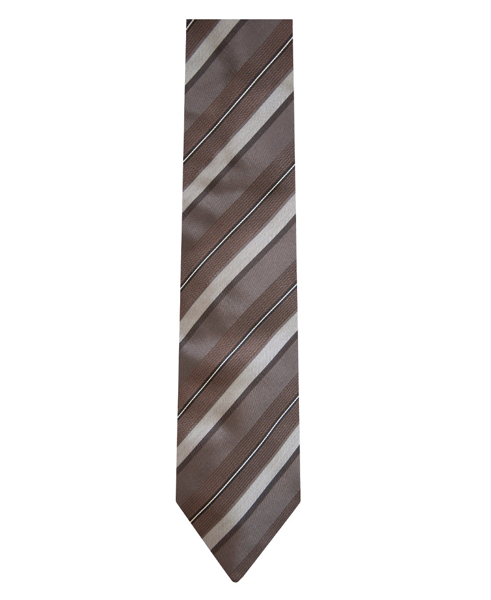 Brown Stripe Pattern Silk Tie