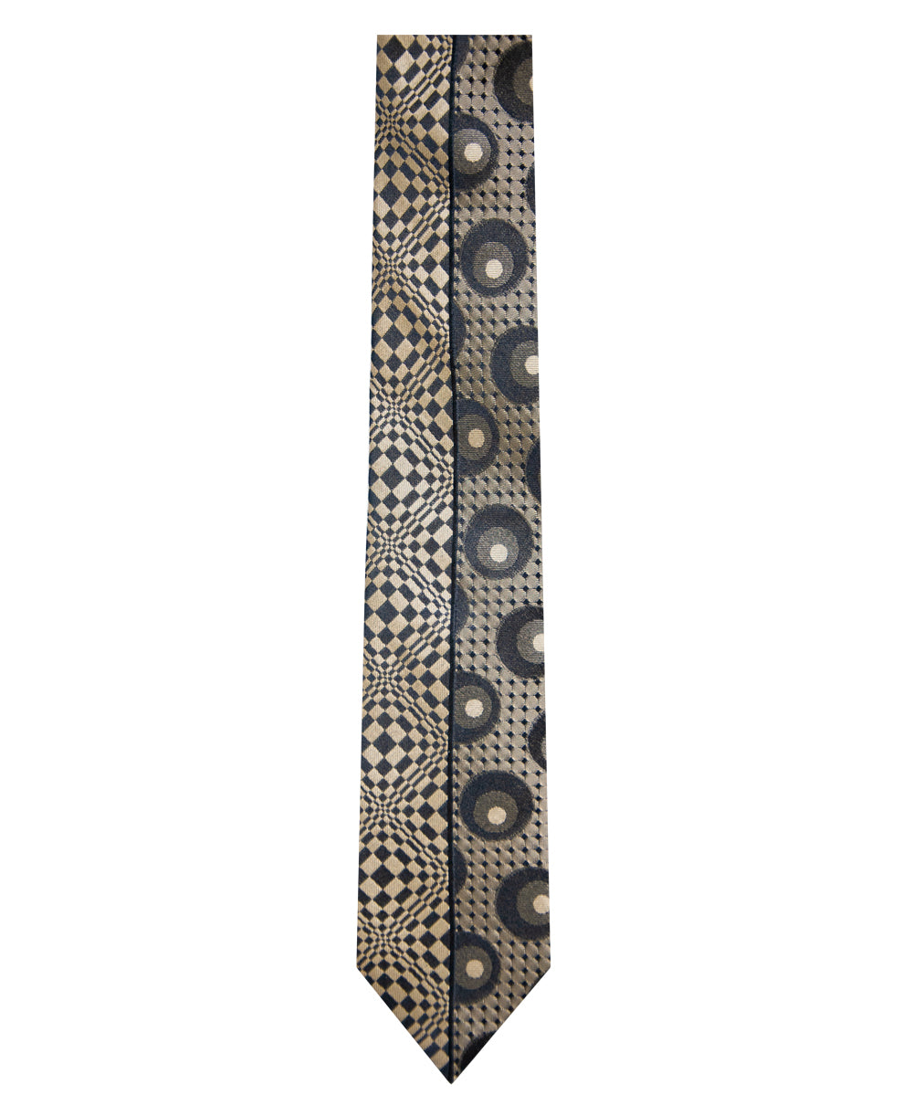 Gold and Black Geometric Pattern Silk Tie