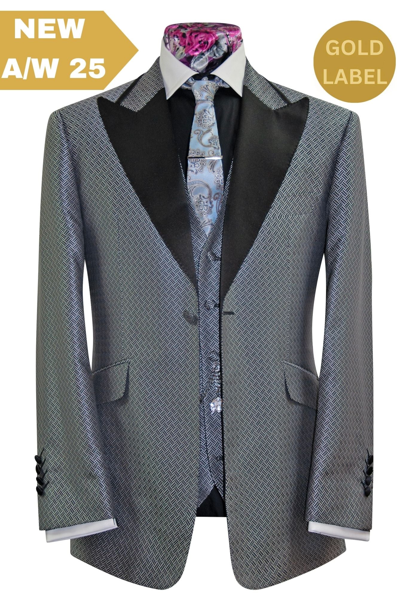 The Wickford Black and White Geometric Dinner Suit