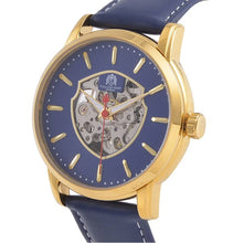 WILLIAM HUNT Automatic Movement 5 ATM Water Resistant Watch With Skeleton Display & Blue Leather Strap
