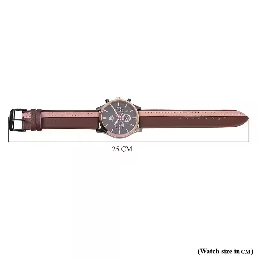 Brown and Pink Leather Strap Stainless Steel Watch