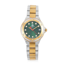 William Hunt Miyota Japanese Movement Moissanite Studded Green Dial Water Resistant Watch with Two-Tone Chain Strap