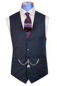The Chancery Navy Blue Self Stripe Suit Front Waistcoat
