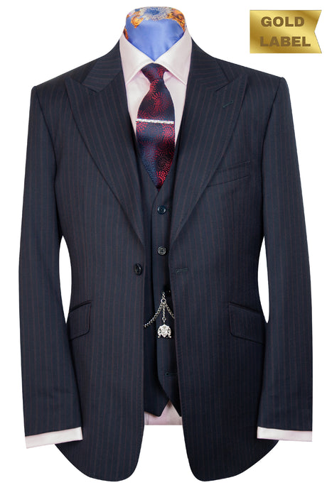 The Chancery Navy Blue Self Stripe Suit