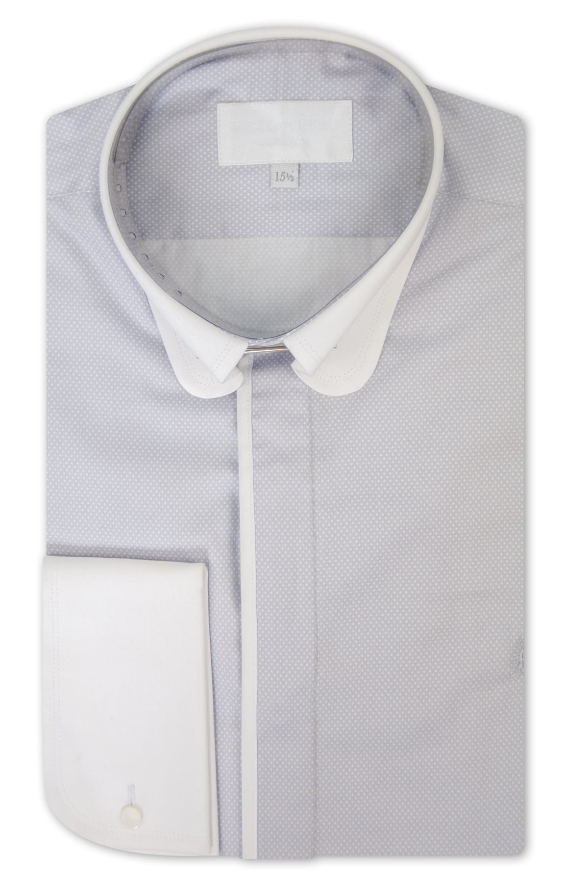 Lavender Grey Contrasting Pin Dot Round Pin Collar Shirt