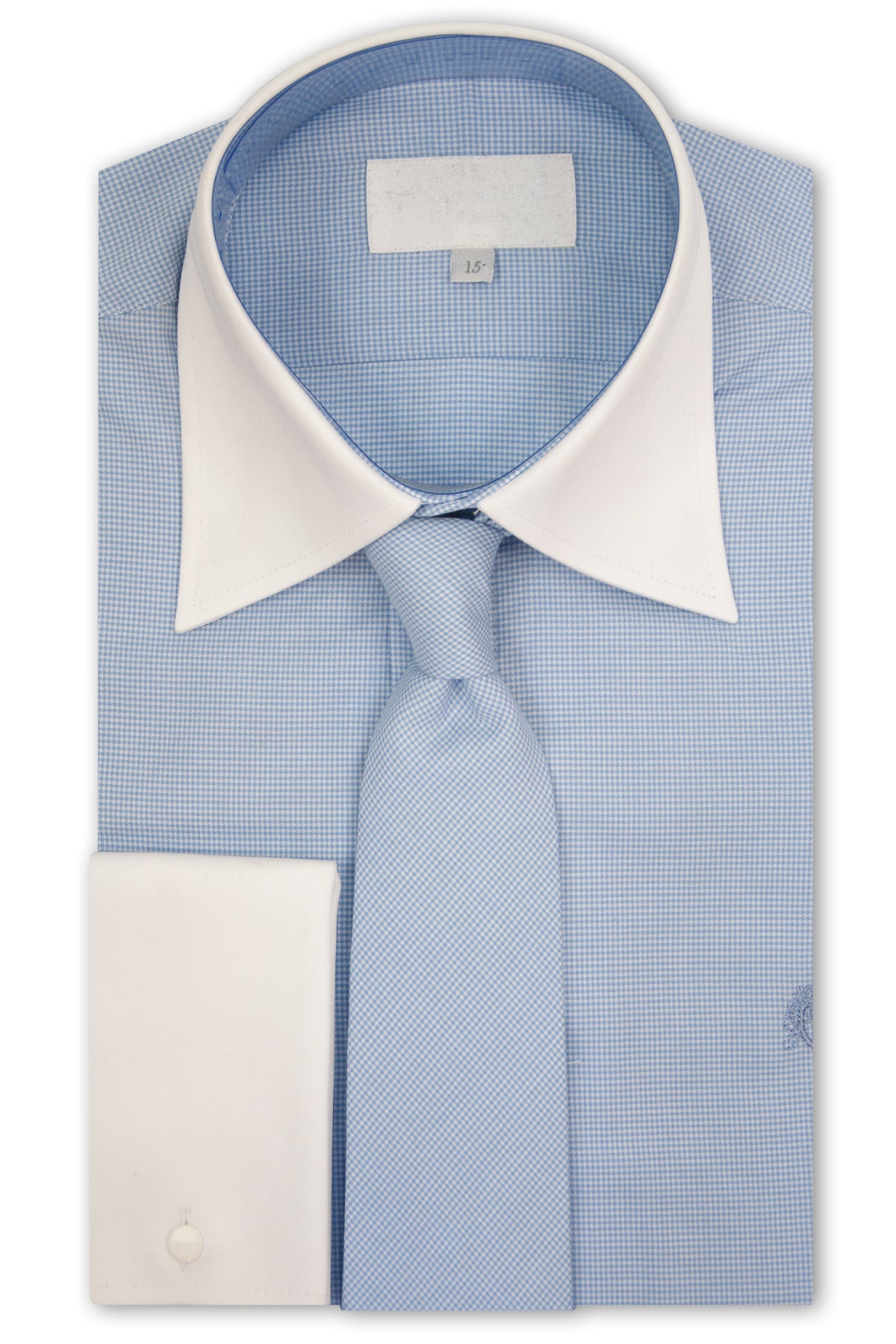 Blue Check  Contrasting Forward Point Collar Shirt