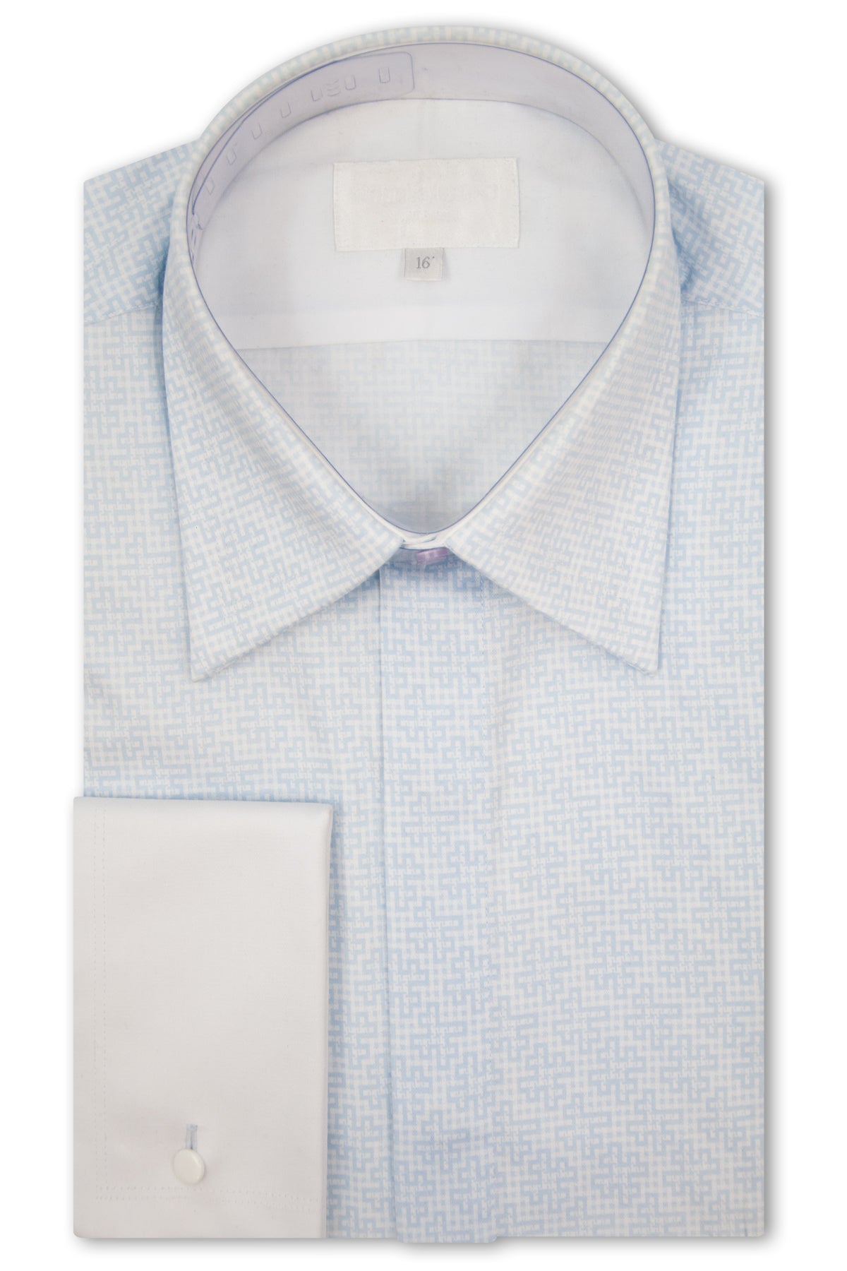 White & Light Blue Pattern Forward Point Collar Shirt