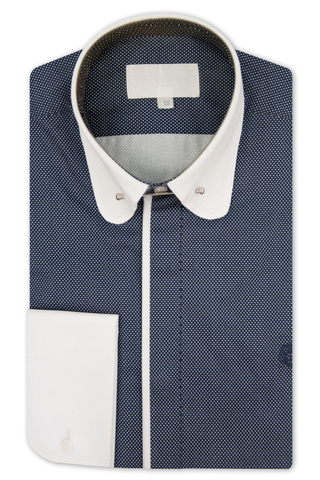 Navy Contrasting Pin Dot Round Collar Shirt