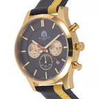 Black and Gold Leather Strap Stainless Steel Watch
