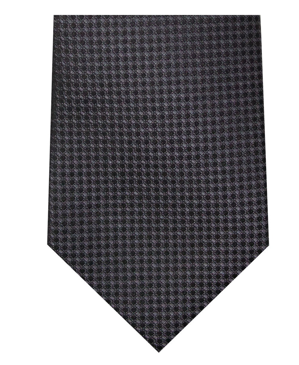 Black and Grey Block Waffle Weave Silk Tie Close Up