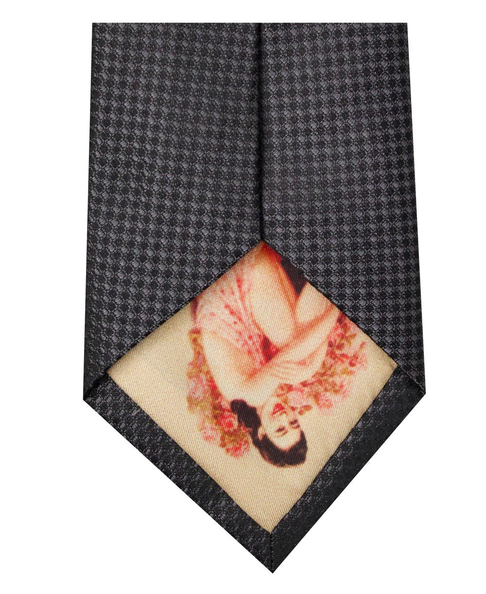 Black and Grey Block Waffle Weave Silk Tie Back