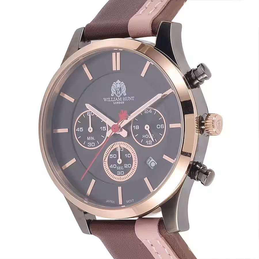 Brown and Pink Leather Strap Stainless Steel Watch