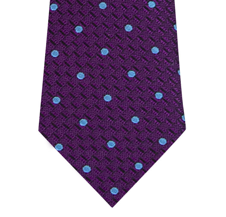 Purple and Blue Polka Dot Silk Tie Close