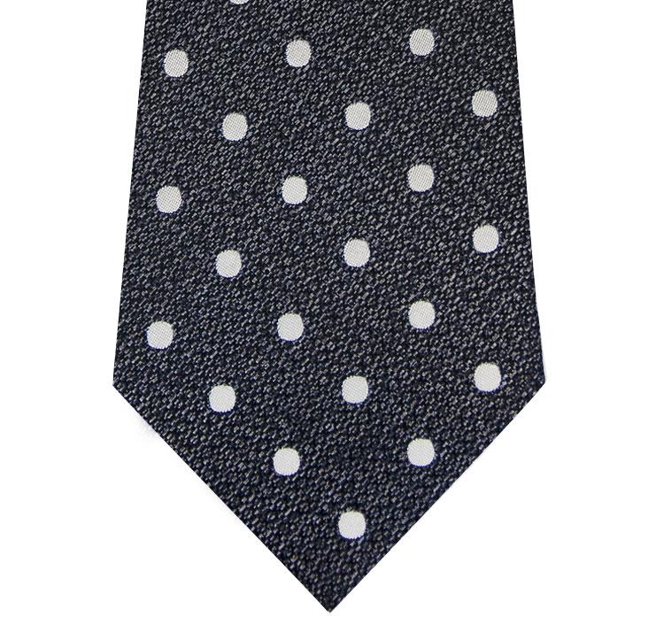 Silver and White Polka Dot Silk Tie Close