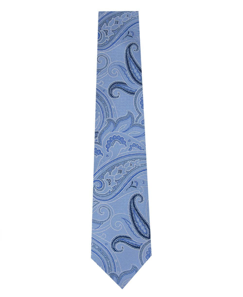 Sky Blue Paisley Silk Tie Long