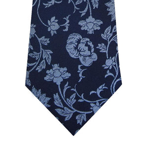 Navy and Blue Floral Design Silk Tie Close