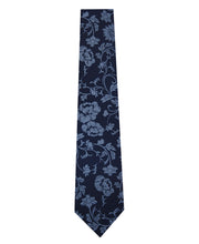 Navy and Blue Floral Design Silk Tie Long