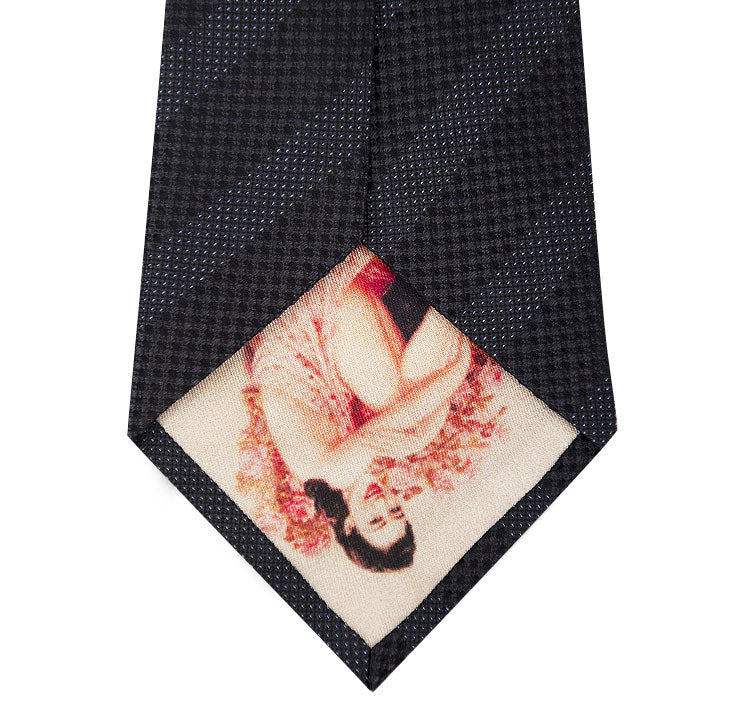 Black on Grey Stripe Silk Tie Back